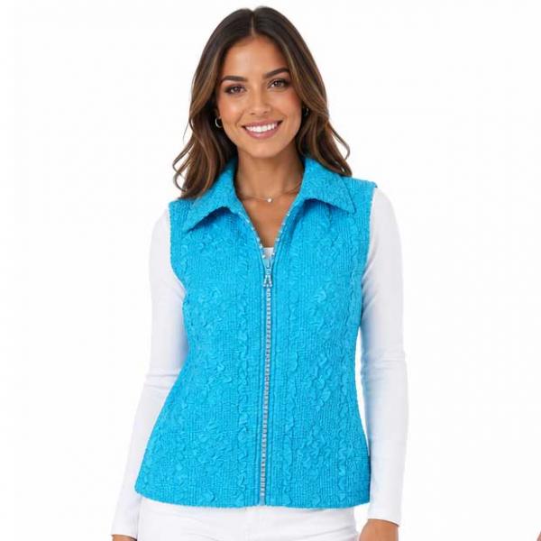 Wholesale 1367 - Diamond  Zipper Vests Aqua - One Size Fits Most