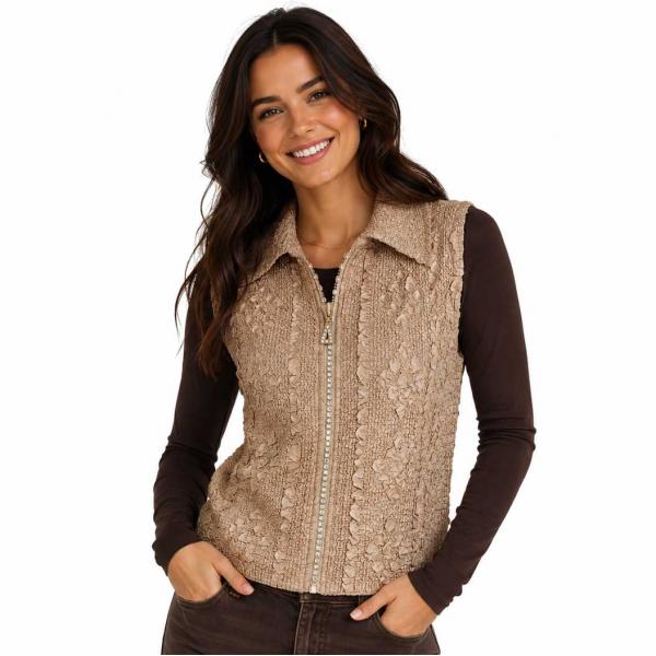 Wholesale 1367 - Diamond  Zipper Vests Tan  - One Size Fits Most