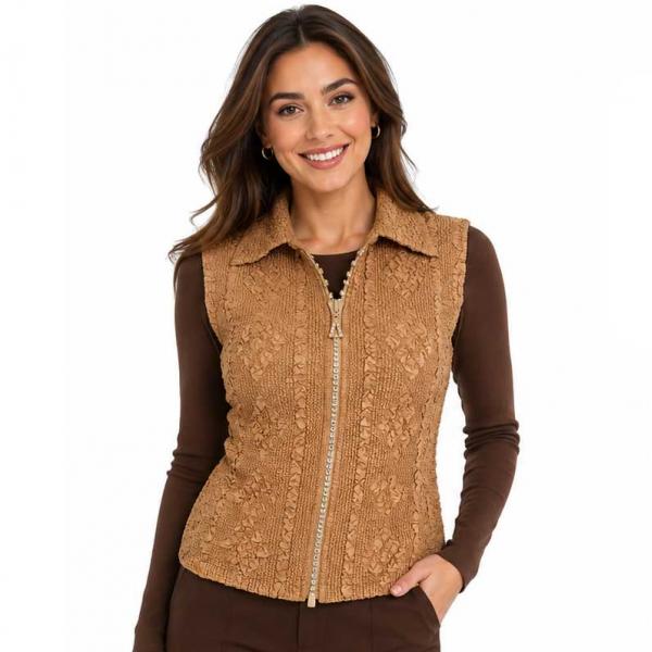 Wholesale 1367 - Diamond  Zipper Vests Bronze - One Size Fits Most