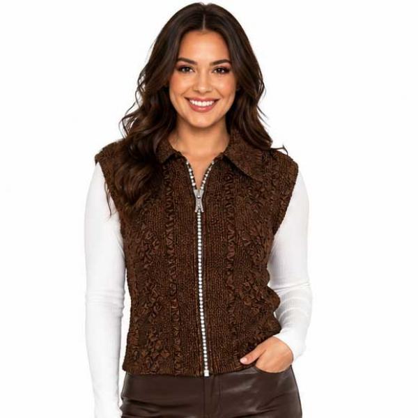 Wholesale 1367 - Diamond  Zipper Vests Dark Brown  - One Size Fits Most