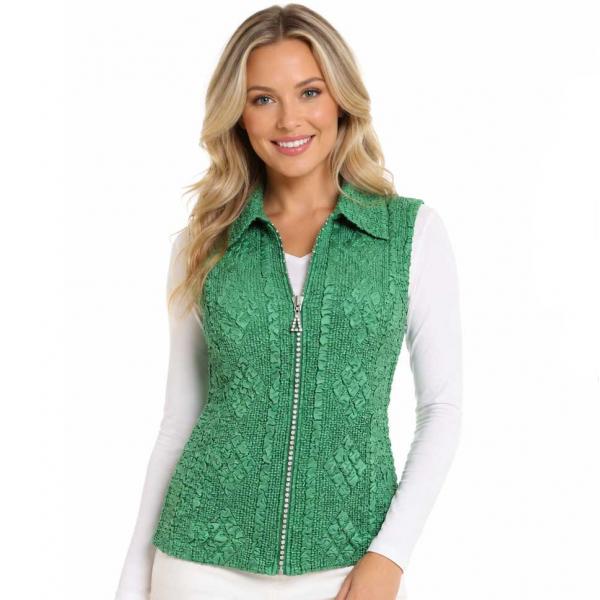 Wholesale 1367 - Diamond  Zipper Vests Dark Green  - One Size Fits Most