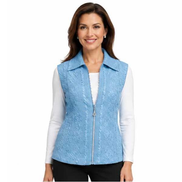 Wholesale 1367 - Diamond  Zipper Vests Azure - One Size Fits Most