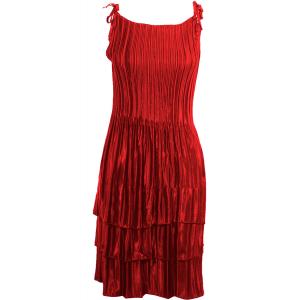 1370 - Satin Mini Pleats - Spaghetti Dress Solid Red Satin Mini Pleat - Spaghetti Dress - 