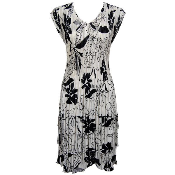 Wholesale 1317 - Satin Mini Pleats Cap Sleeve Dresses Floral - Black on White - One Size Fits Most