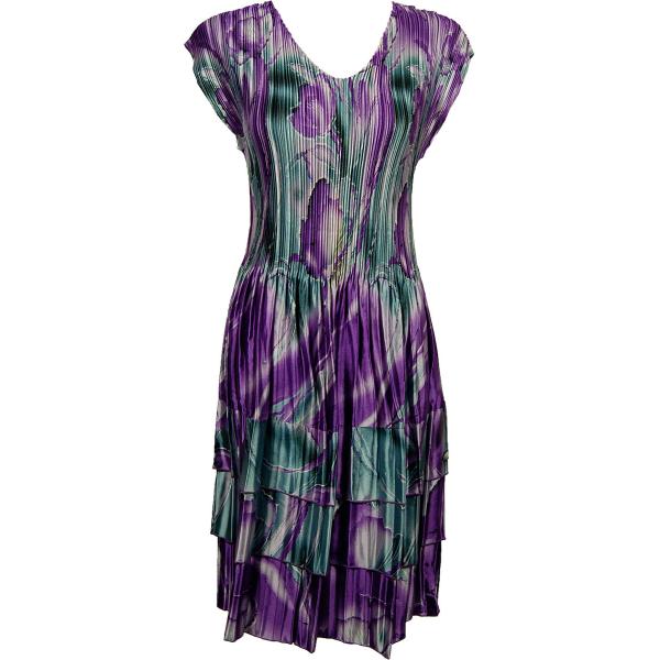 Wholesale 1317 - Satin Mini Pleats Cap Sleeve Dresses Tulips Charcoal-Purple MB - One Size Fits Most