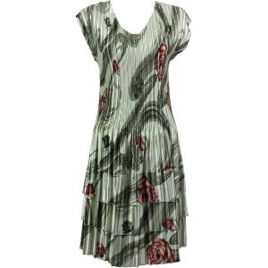 Wholesale 1317 - Satin Mini Pleats Cap Sleeve Dresses Multi Green Floral - One Size Fits Most