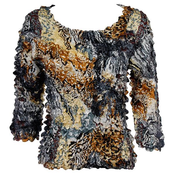 Wholesale 1382 - Satin Petal Shirts - Three Quarter Sleeve Abstract Black-Gold - One Size Fits Most