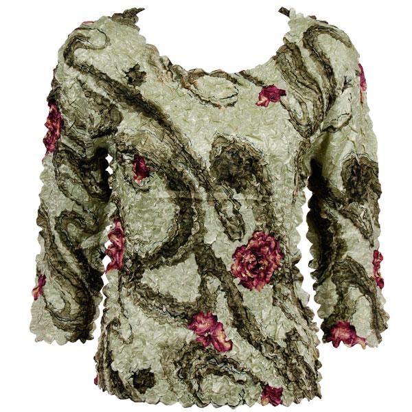 Wholesale 1382 - Satin Petal Shirts - Three Quarter Sleeve Multi Green Floral - One Size Fits Most