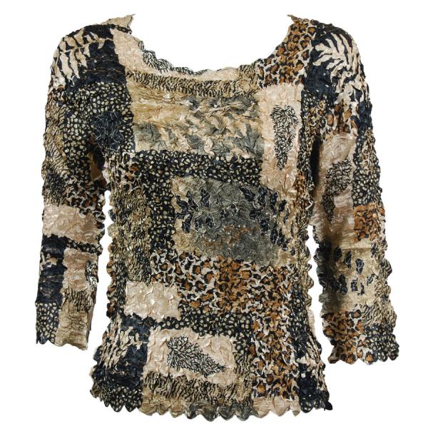 Wholesale 1382 - Satin Petal Shirts - Three Quarter Sleeve Patchwork Jungle - One Size Fits Most