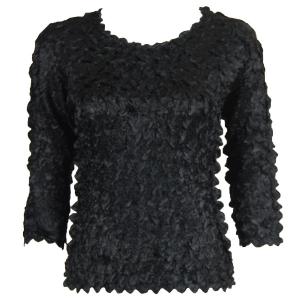1382 - Satin Petal Shirts - Three Quarter Sleeve Solid Black - One Size Fits Most