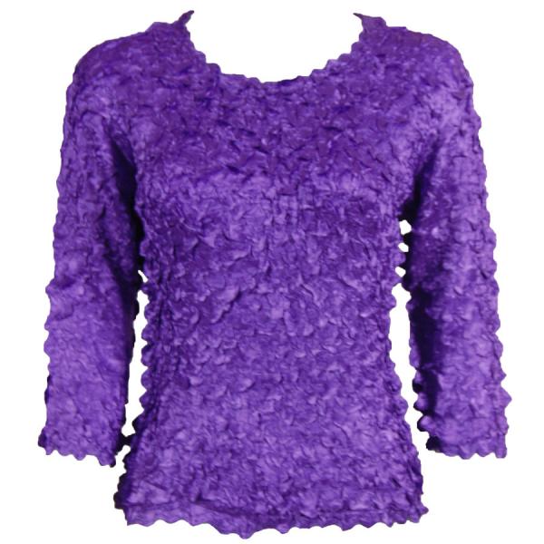 Wholesale 1382 - Satin Petal Shirts - Three Quarter Sleeve Solid Purple - One Size Fits Most