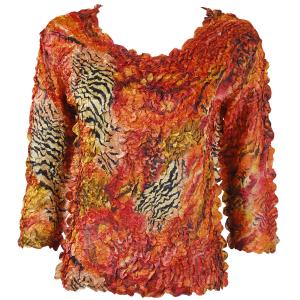 Wholesale 1382 - Satin Petal Shirts - Three Quarter Sleeve Abstract Zebra Red-Orange - One Size Fits Most