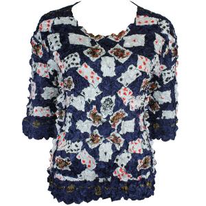 1382 - Satin Petal Shirts - Three Quarter Sleeve Playing Cards on Navy - One Size Fits Most