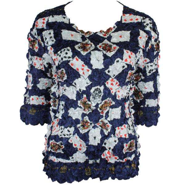 Wholesale 1382 - Satin Petal Shirts - Three Quarter Sleeve Playing Cards on Navy - One Size Fits Most