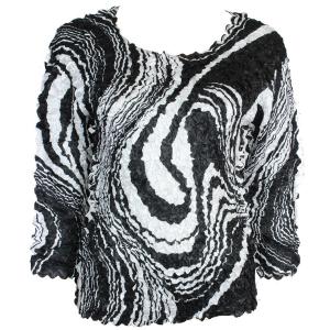 1382 - Satin Petal Shirts - Three Quarter Sleeve Swirl Black-White - One Size Fits Most