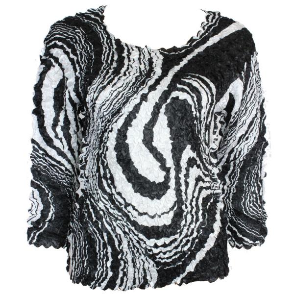 Wholesale 1382 - Satin Petal Shirts - Three Quarter Sleeve Swirl Black-White - One Size Fits Most