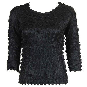 1382 - Satin Petal Shirts - Three Quarter Sleeve Solid Black - Queen Size Fits (XL-2X)