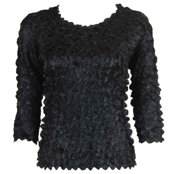 Wholesale 1382 - Satin Petal Shirts - Three Quarter Sleeve Solid Black - Queen Size Fits (XL-2X)
