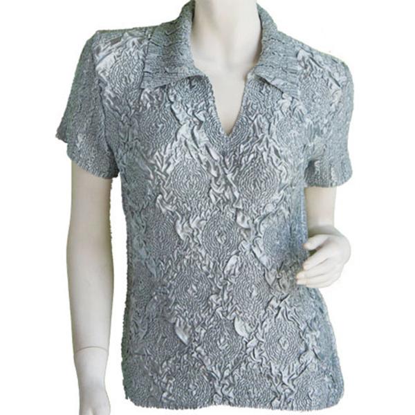 wholesale 1397 - Diamond Crush Collared Short Sleeve Tops 1397 - Charcoal  - One Size Fits Most