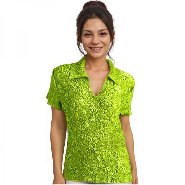 wholesale 1397 - Diamond Crush Collared Short Sleeve Tops 1397 - Lime - One Size Fits Most