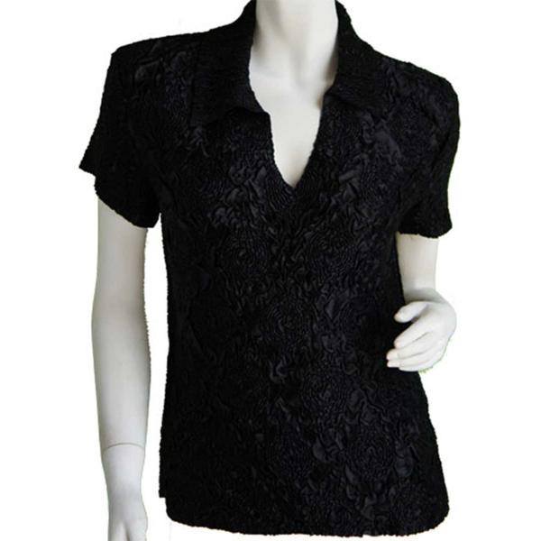 wholesale 1397 - Diamond Crush Collared Short Sleeve Tops 1397 - Black - One Size Fits Most