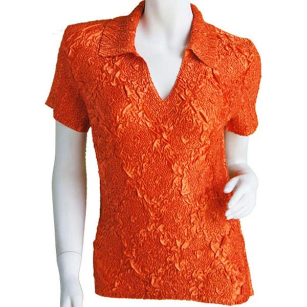 wholesale 1397 - Diamond Crush Collared Short Sleeve Tops 1397 - Orange - One Size Fits Most