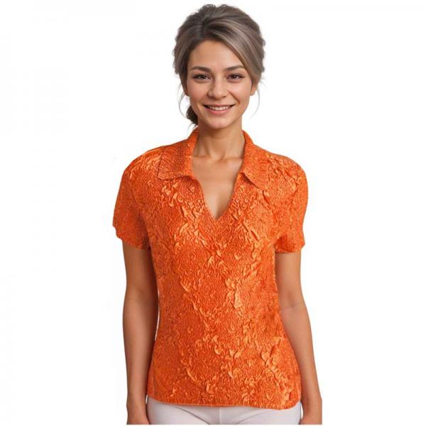 wholesale 1397 - Diamond Crush Collared Short Sleeve Tops 1397 - Orange - One Size Fits Most