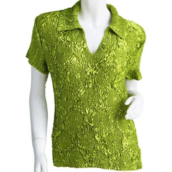 wholesale 1397 - Diamond Crush Collared Short Sleeve Tops 1397 - Leaf Green - One Size Fits Most