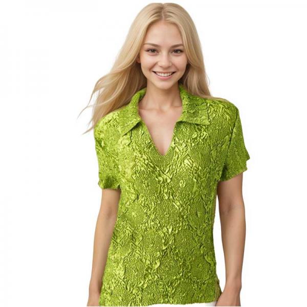 wholesale 1397 - Diamond Crush Collared Short Sleeve Tops 1397 - Leaf Green - One Size Fits Most