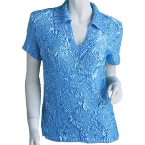1397 - Diamond Crush Collared Short Sleeve Tops 1397 - Sky Blue - One Size Fits Most
