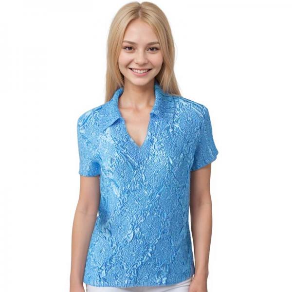 wholesale 1397 - Diamond Crush Collared Short Sleeve Tops 1397 - Sky Blue - One Size Fits Most