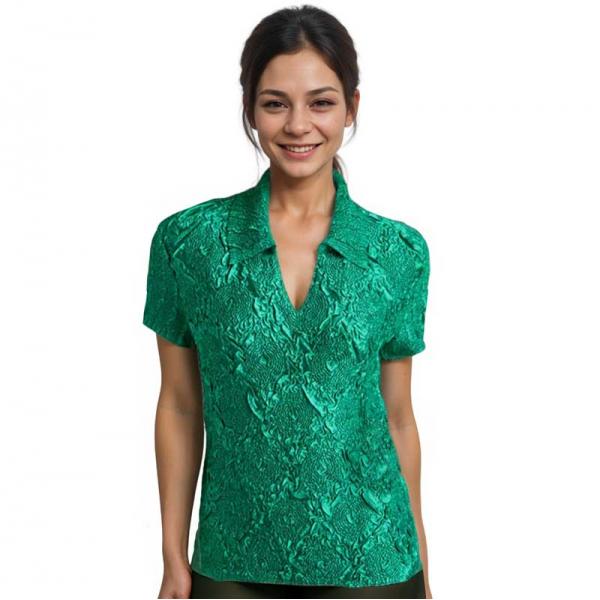 wholesale 1397 - Diamond Crush Collared Short Sleeve Tops 1397 - Green - One Size Fits Most
