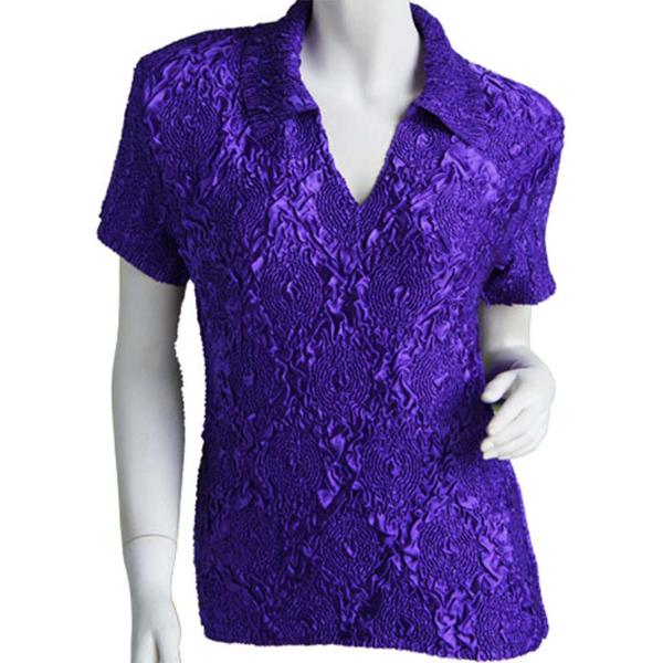 wholesale 1397 - Diamond Crush Collared Short Sleeve Tops 1397 - Purple - One Size Fits Most
