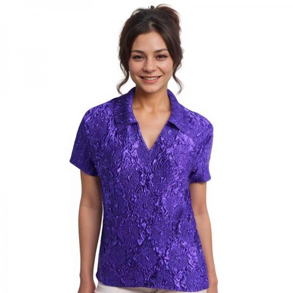 wholesale 1397 - Diamond Crush Collared Short Sleeve Tops 1397 - Purple (MB) - One Size Fits Most