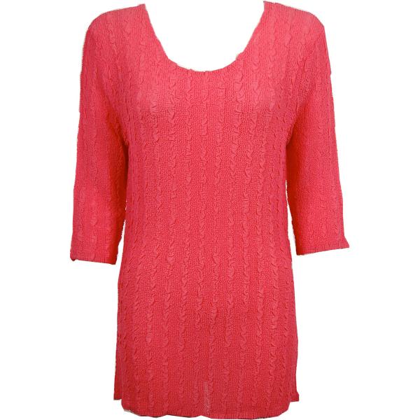1399 - Magic Crush Georgette 3/4 Sleeve Tunics Solid Coral  - One Size  Fits (S-M)