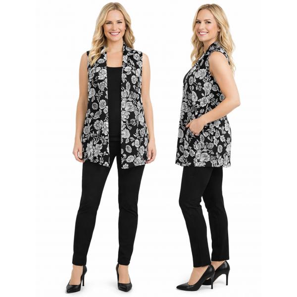 wholesale 1429 - Slinky TravelWear Vest Floral Silver on Black - One Size Fits All