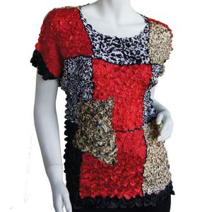 1441 - Satin Petal Shirts - Cap & Sleeveless Red, Black & Animal - One Size Fits Most