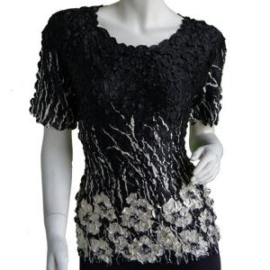 1441 - Satin Petal Shirts - Cap & Sleeveless Ivory Poppies on Black - One Size Fits Most