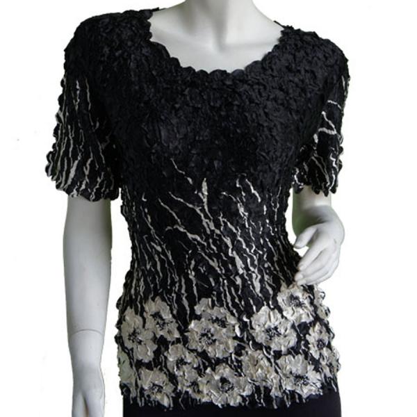 Wholesale 1441 - Satin Petal Shirts - Cap & Sleeveless Ivory Poppies on Black - One Size Fits Most