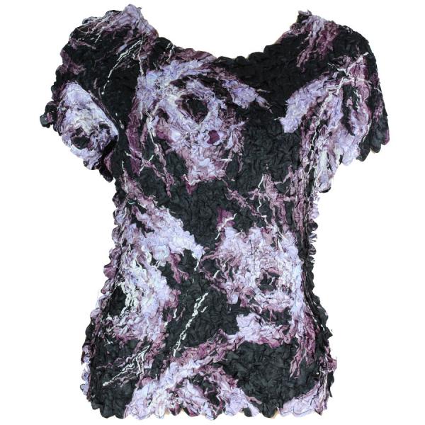 Wholesale 1441 - Satin Petal Shirts - Cap & Sleeveless Brushstrokes Black-Purple - One Size Fits Most