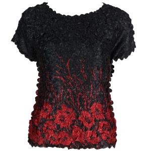 1441 - Satin Petal Shirts - Cap & Sleeveless Red Poppies on Black - One Size Fits Most
