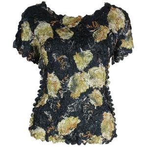1441 - Satin Petal Shirts - Cap & Sleeveless Black w/ Gold Leaves - One Size Fits Most