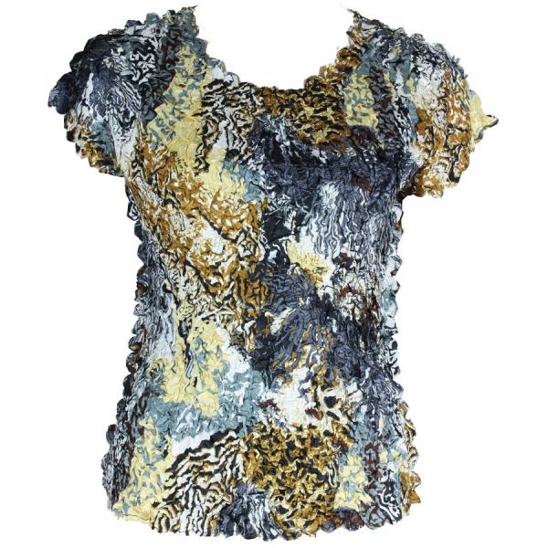 Wholesale 1441 - Satin Petal Shirts - Cap & Sleeveless Abstract Black-Gold - One Size Fits Most