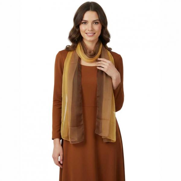 wholesale 005 - 100% Silk Scarves Brown-Gold - 