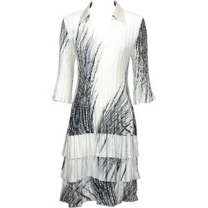 1519 - Satin Mini Pleats - 3/4  Sleeve Dress  Lines - Black on White Satin Mini Pleat - Three Quarter w/ Collar Dress - 