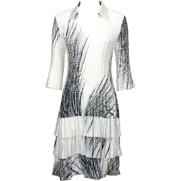 wholesale 1519 - Satin Mini Pleats - 3/4  Sleeve Dress  Lines - Black on White Satin Mini Pleat - Three Quarter w/ Collar Dress - 