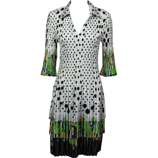 Wholesale 1519 - Satin Mini Pleat 3/4  Sleeve Dress Collar Polka Dot Garden - Green Satin Mini Pleat - Three Quarter w/ Collar Dress - 