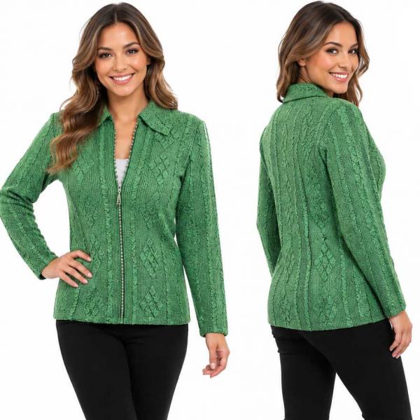 wholesale 1524 - Diamond Crystal Zipper Jackets Green  - One Size Fits Most