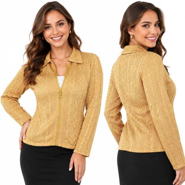 wholesale 1524 - Diamond Crystal Zipper Jackets Gold  - One Size Fits  Most