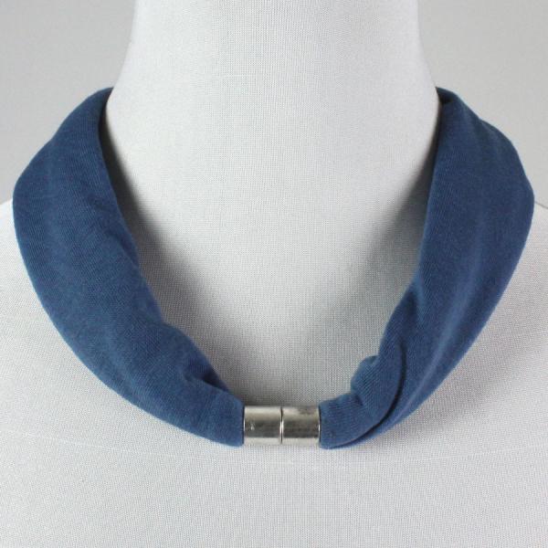 Wholesale 1541  - Jersey Knit Magnetic Clasp Necklace #136 Denim w/ Pendant #465 - 